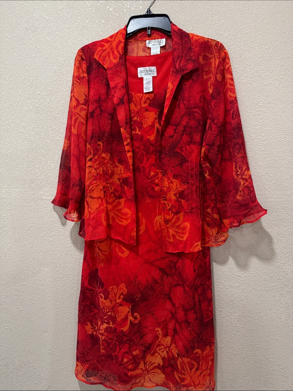 Studio I Red and Orange Floral Two-Piece Skirt Set